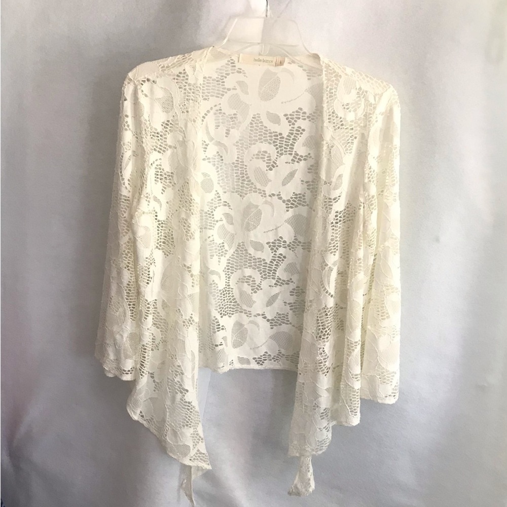 Sheer Lace Open-Front Shrug - Cream - Picture 2 of 7